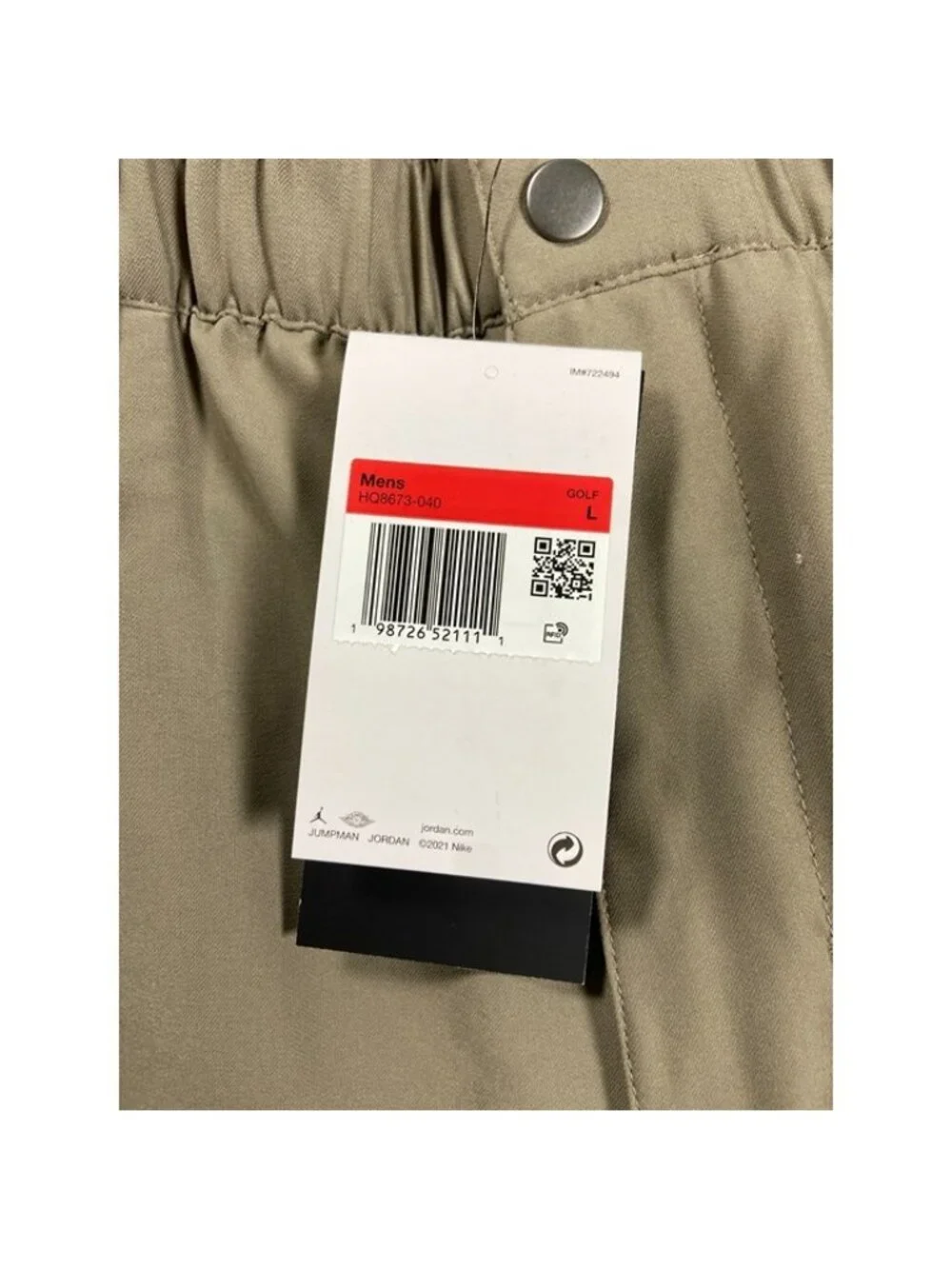 Jordan Sport Golf Pants Size Large Men Olive Grey Black HQ8673-040
